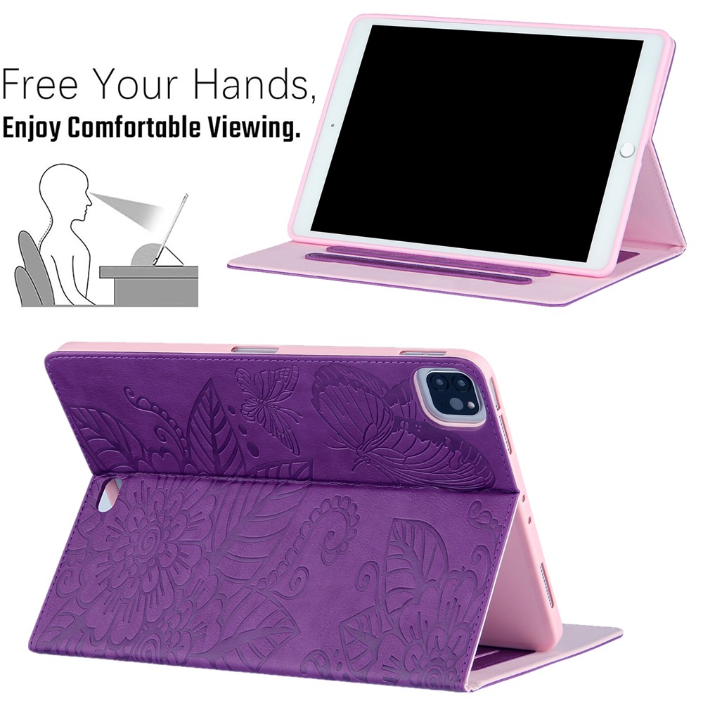 Full Protection Leather Tablet Protective Shell with Pattern Imprinting for iPad Air (2020)/Pro 11-inch (2018)/(2020) - Purple-4