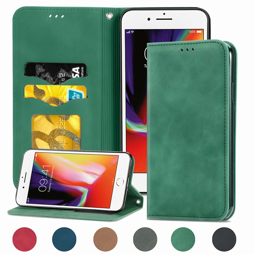 Auto-absorbed Vintage Skin Feeling PU Leather Phone Case for iPhone 6/7/8/SE (2nd Generation) - Green-11