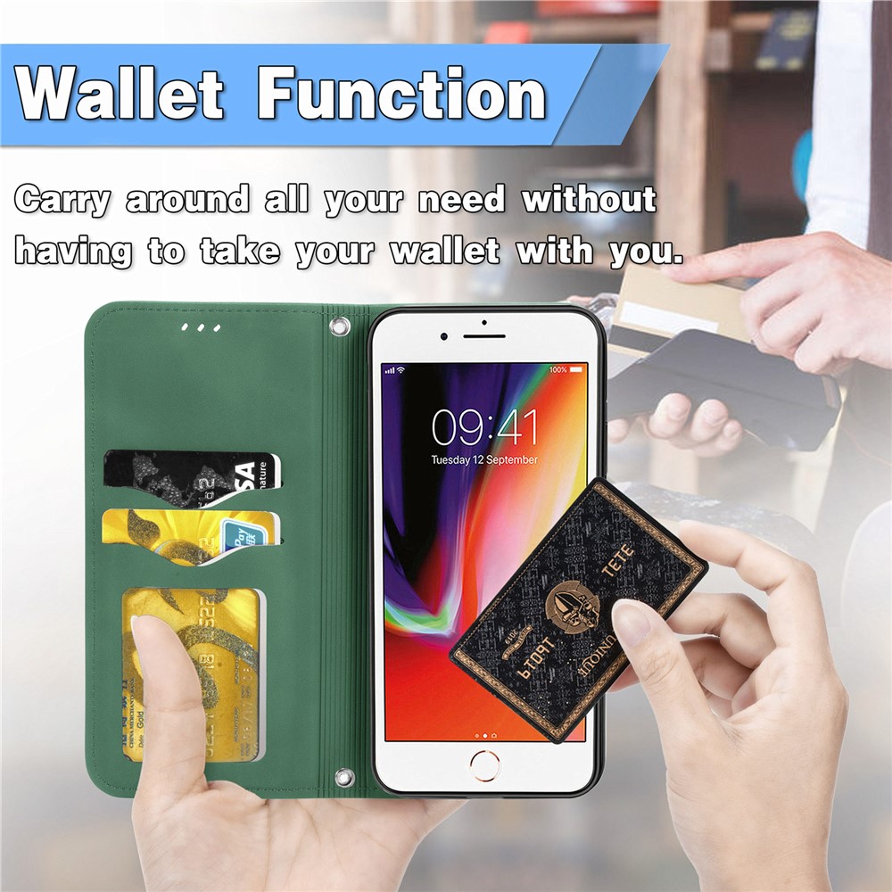 Auto-absorbed Vintage Skin Feeling PU Leather Phone Case for iPhone 6/7/8/SE (2nd Generation) - Green-9