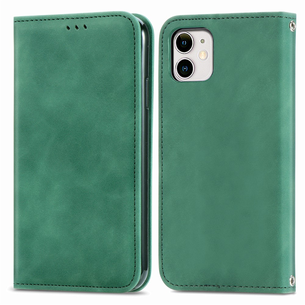 Auto-absorbed Vintage Skin Feeling PU Leather Phone Case for iPhone 11 6.1-inch - Green-1