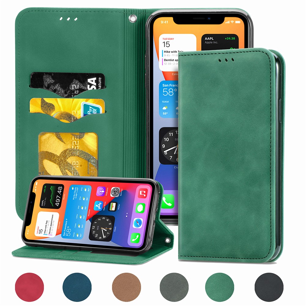 Auto-absorbed Vintage Skin Feeling PU Leather Phone Case for iPhone 11 6.1-inch - Green-11