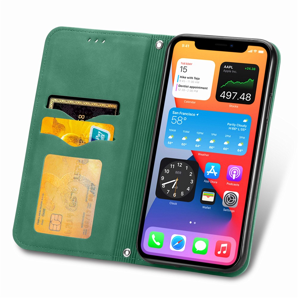 Auto-absorbed Vintage Skin Feeling PU Leather Phone Case for iPhone 11 6.1-inch - Green-3