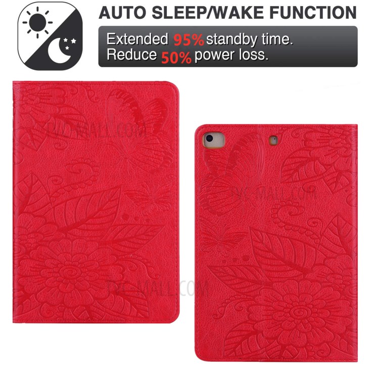 Pattern Imprinting Full Protection Leather Tablet Protective Shell for iPad Mini 1/2/3/4/(2019) 7.9 inch - Red-3