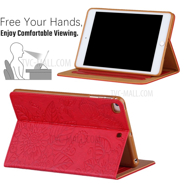 Pattern Imprinting Full Protection Leather Tablet Protective Shell for iPad Mini 1/2/3/4/(2019) 7.9 inch - Red-4