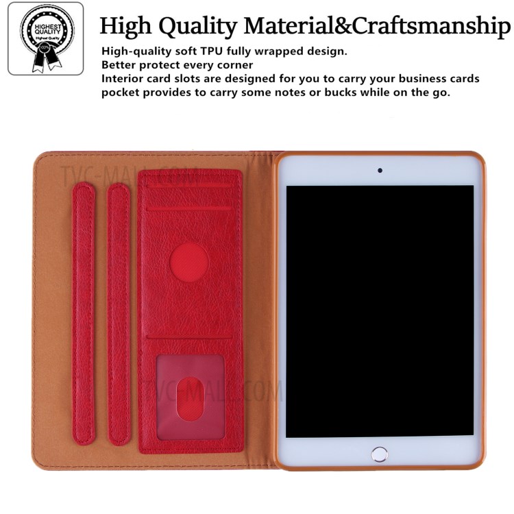 Pattern Imprinting Full Protection Leather Tablet Protective Shell for iPad Mini 1/2/3/4/(2019) 7.9 inch - Red-5