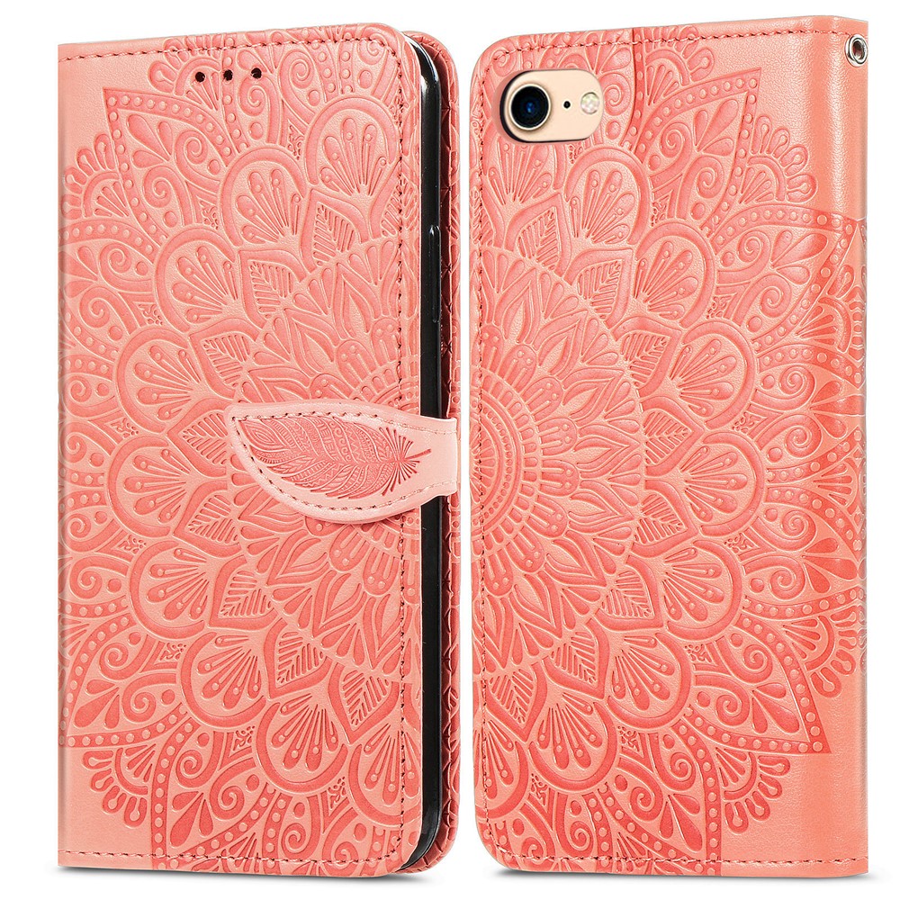Wallet Design Traumflügel Mit Leder-Telefon-Shell-Abdeckung Mit Ständer Für IPhone 7 4,7 Zoll / 8 4,7 Zoll / SE (2. Generation) - Orange-1