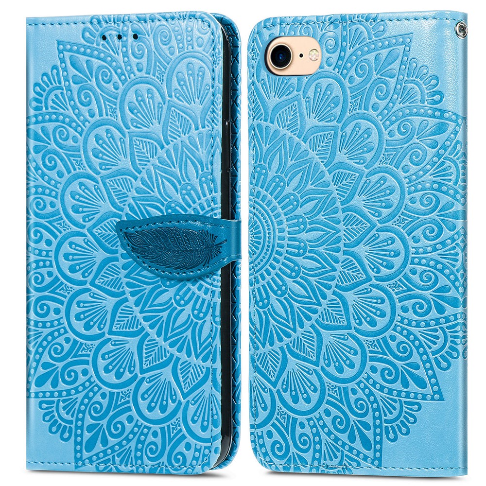 Wallet Design Dream Wings Imprinting Leather Phone Shell Cover with Stand for iPhone 7 4.7 inch/8 4.7 inch/SE (2nd Generation) - Blue-1