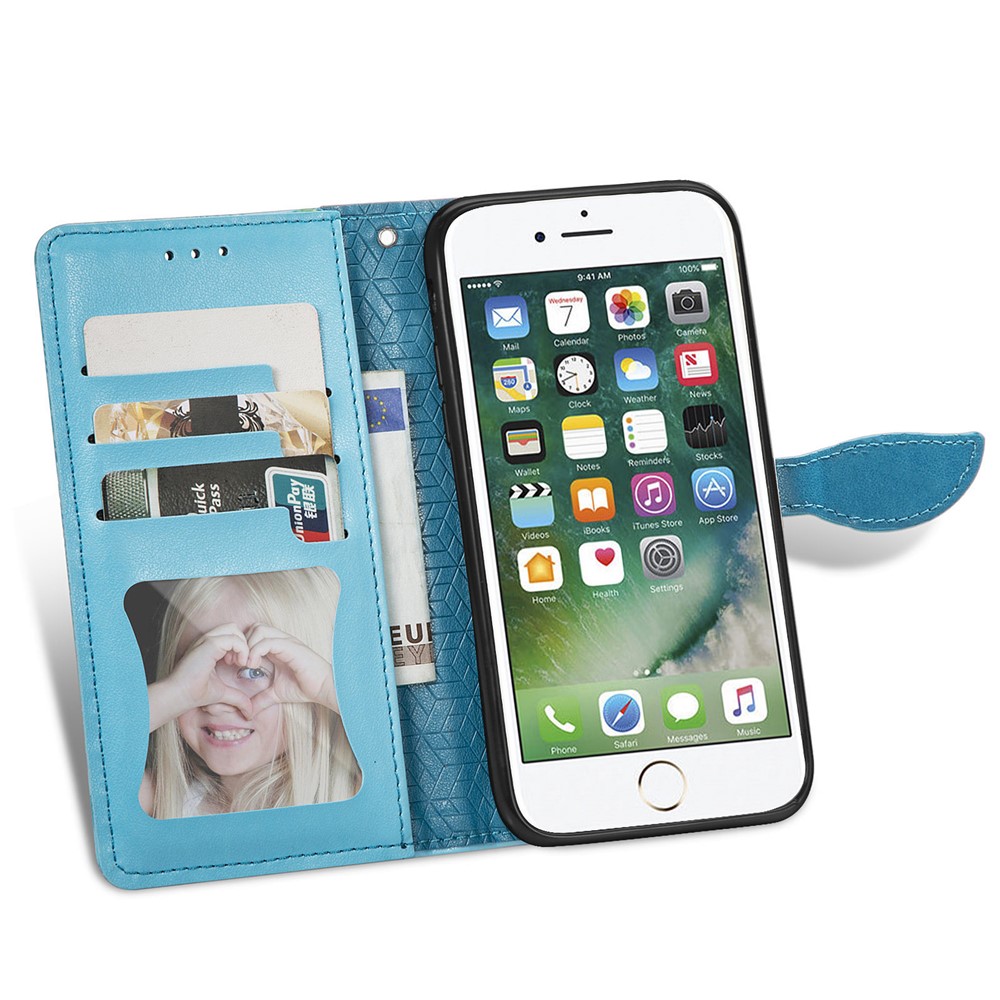 Wallet Design Dream Wings Imprinting Leather Phone Shell Cover with Stand for iPhone 7 4.7 inch/8 4.7 inch/SE (2nd Generation) - Blue-2