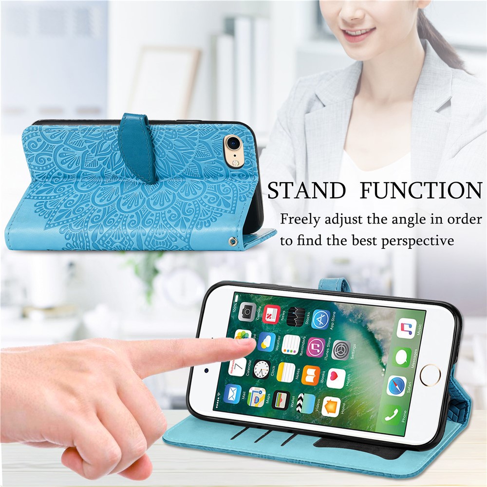 Wallet Design Dream Wings Imprinting Leather Phone Shell Cover with Stand for iPhone 7 4.7 inch/8 4.7 inch/SE (2nd Generation) - Blue-3