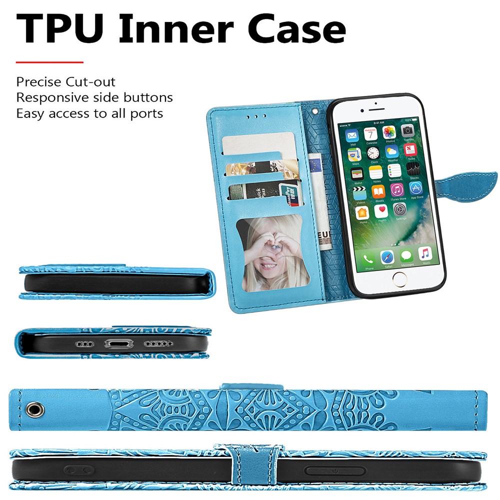 Wallet Design Dream Wings Imprinting Leather Phone Shell Cover with Stand for iPhone 7 4.7 inch/8 4.7 inch/SE (2nd Generation) - Blue-6