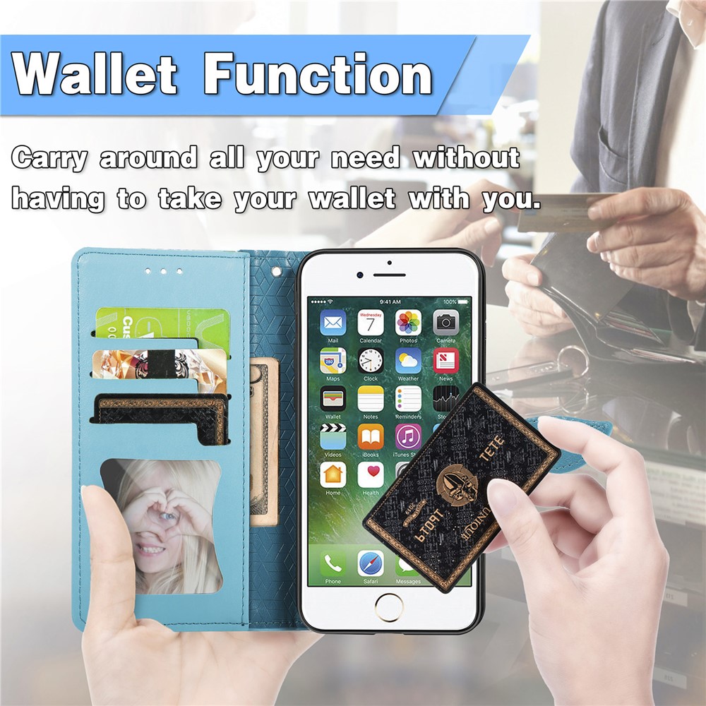 Wallet Design Dream Wings Imprinting Leather Phone Shell Cover with Stand for iPhone 7 4.7 inch/8 4.7 inch/SE (2nd Generation) - Blue-7