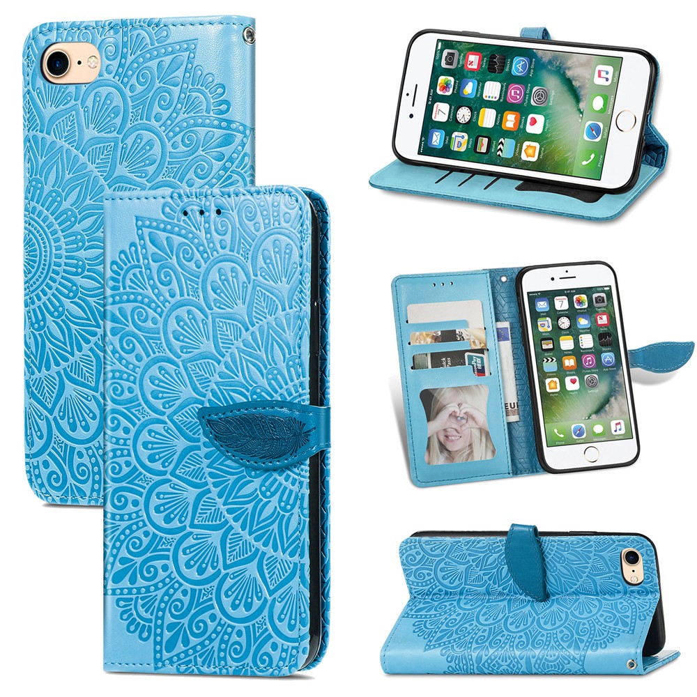 Wallet Design Dream Wings Imprinting Leather Phone Shell Cover with Stand for iPhone 7 4.7 inch/8 4.7 inch/SE (2nd Generation) - Blue-9
