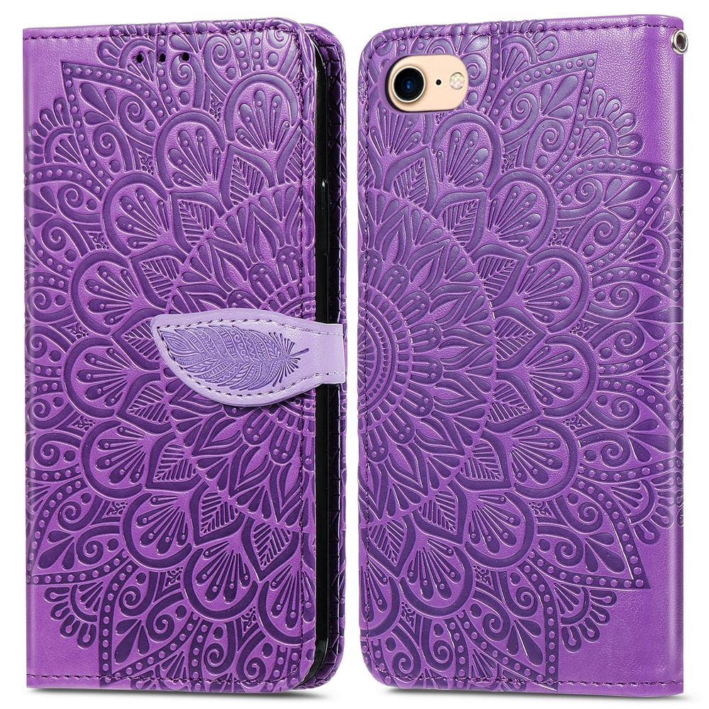 Wallet Design Dream Wings Imprinting Leather Phone Shell Cover with Stand for iPhone 7 4.7 inch/8 4.7 inch/SE (2nd Generation) - Purple-1