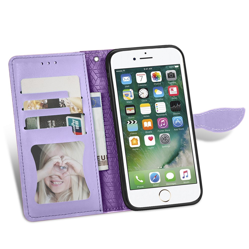 Wallet Design Dream Wings Imprinting Leather Phone Shell Cover with Stand for iPhone 7 4.7 inch/8 4.7 inch/SE (2nd Generation) - Purple-2