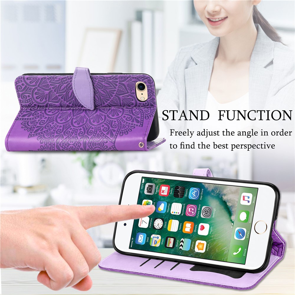 Wallet Design Dream Wings Imprinting Leather Phone Shell Cover with Stand for iPhone 7 4.7 inch/8 4.7 inch/SE (2nd Generation) - Purple-3