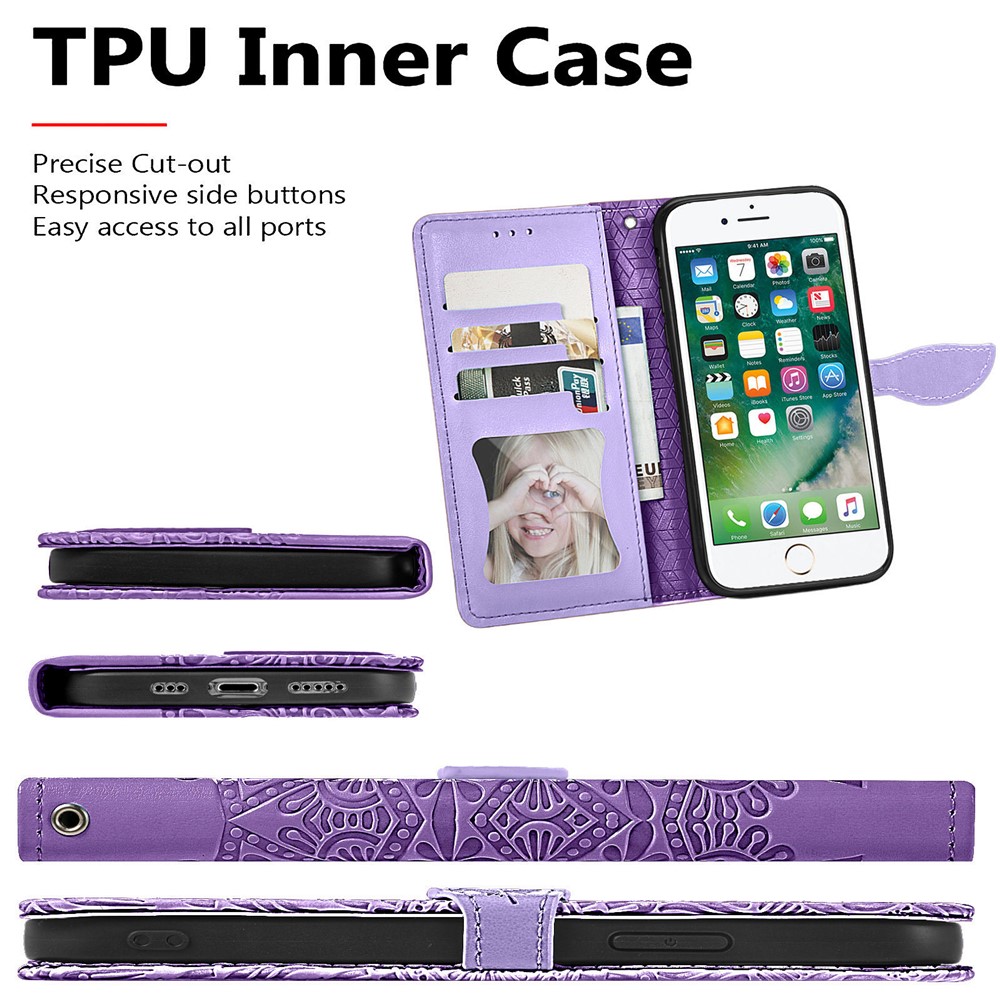 Wallet Design Dream Wings Imprinting Leather Phone Shell Cover with Stand for iPhone 7 4.7 inch/8 4.7 inch/SE (2nd Generation) - Purple-6