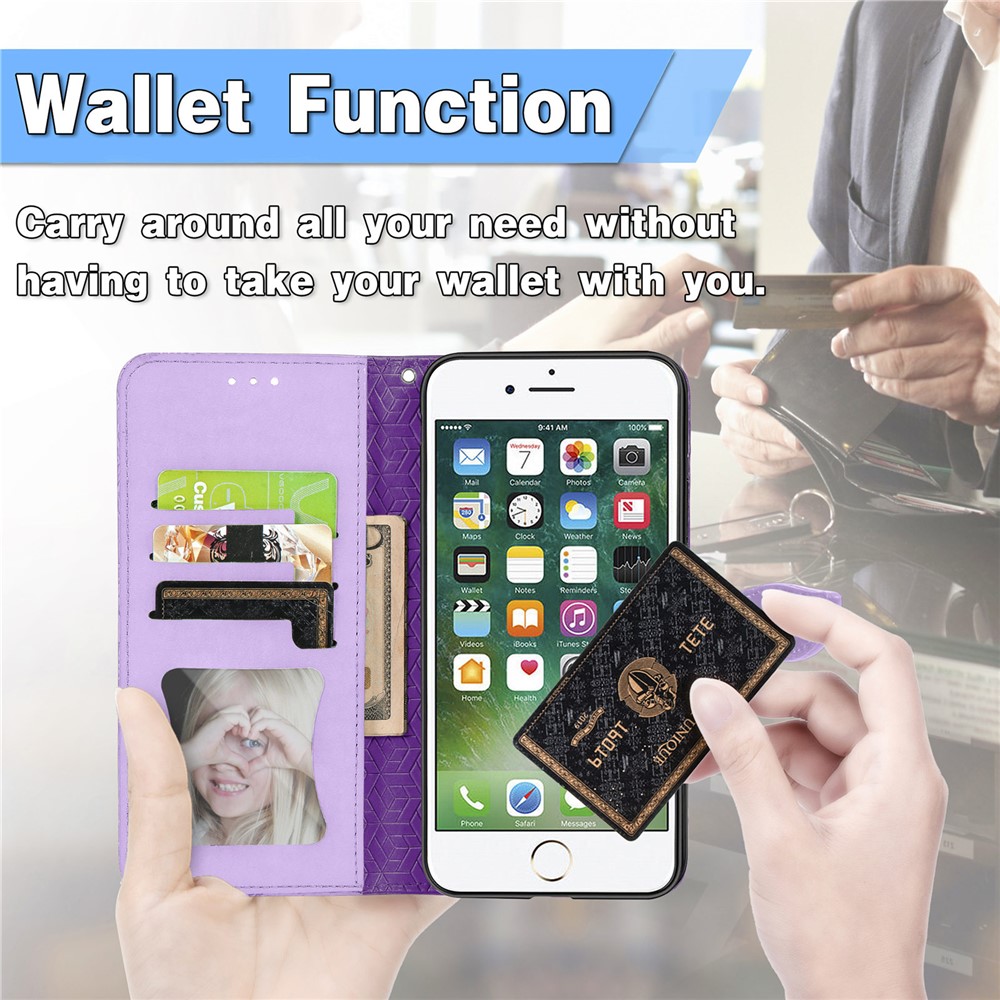 Wallet Design Dream Wings Imprinting Leather Phone Shell Cover with Stand for iPhone 7 4.7 inch/8 4.7 inch/SE (2nd Generation) - Purple-7