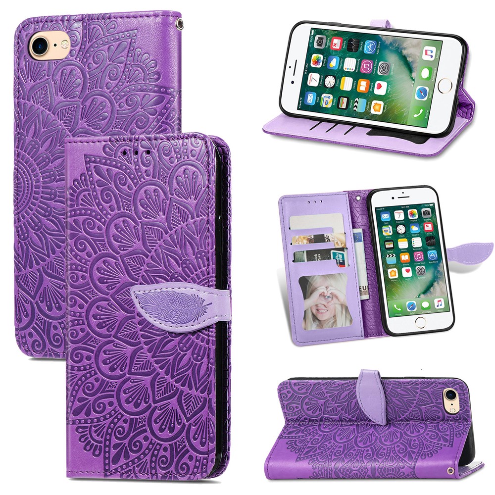 Wallet Design Dream Wings Imprinting Leather Phone Shell Cover with Stand for iPhone 7 4.7 inch/8 4.7 inch/SE (2nd Generation) - Purple-9