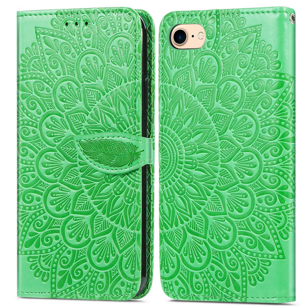 Wallet Design Dream Wings Imprinting Leather Phone Shell Cover with Stand for iPhone 7 4.7 inch/8 4.7 inch/SE (2nd Generation) - Green-1