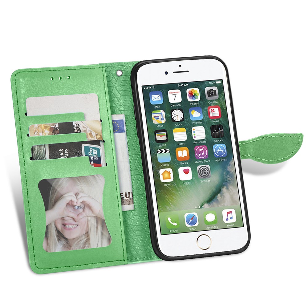 Wallet Design Dream Wings Imprinting Leather Phone Shell Cover with Stand for iPhone 7 4.7 inch/8 4.7 inch/SE (2nd Generation) - Green-2