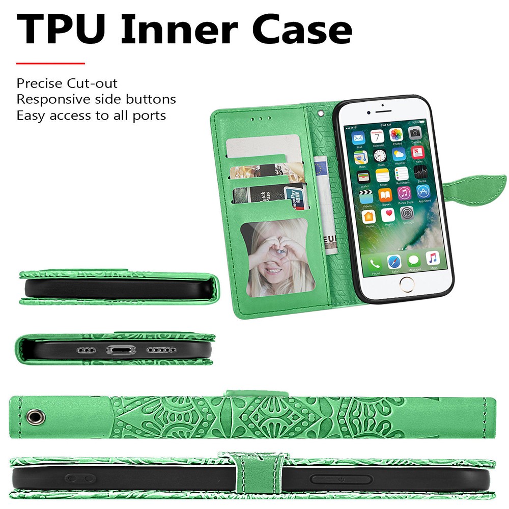 Wallet Design Dream Wings Imprinting Leather Phone Shell Cover with Stand for iPhone 7 4.7 inch/8 4.7 inch/SE (2nd Generation) - Green-6