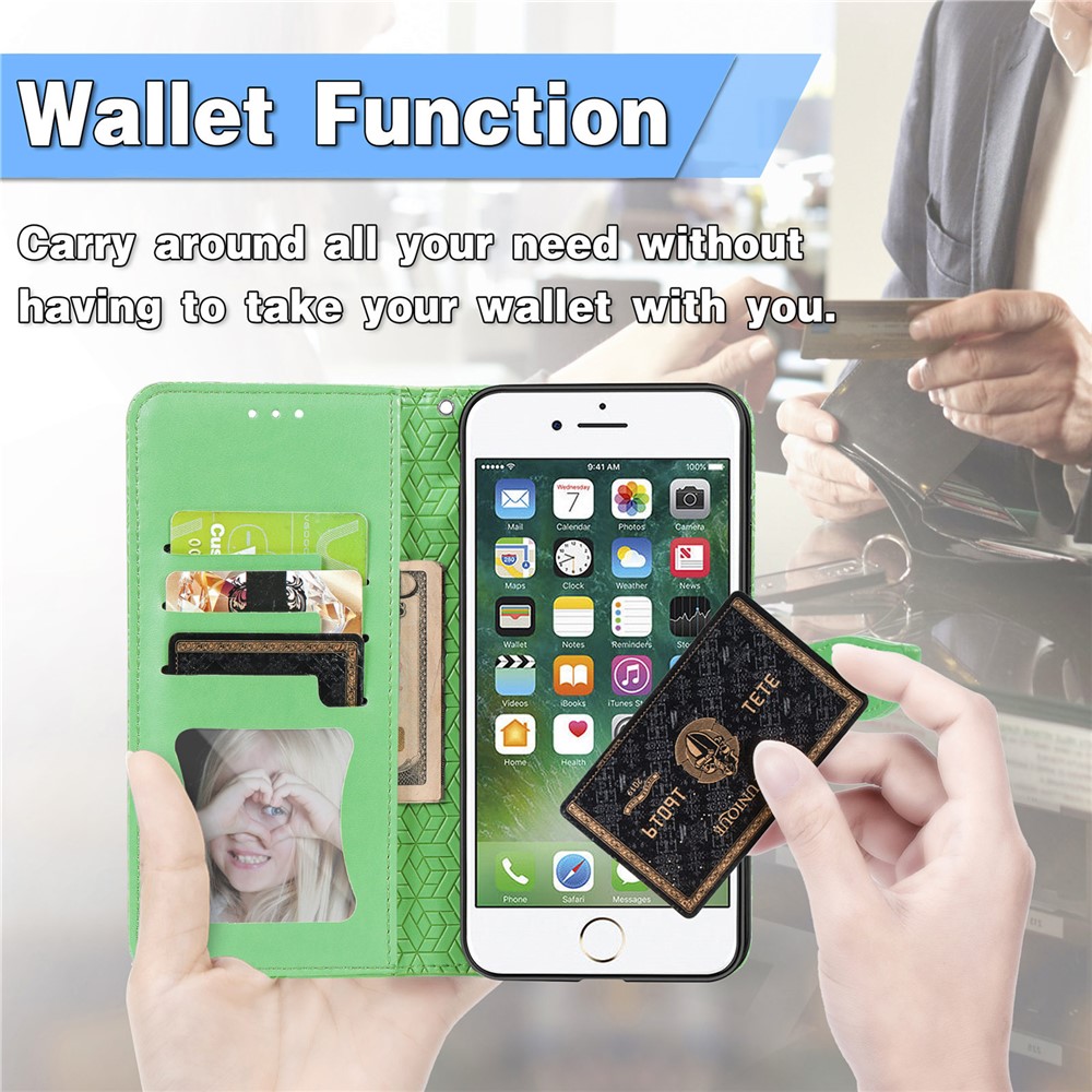 Wallet Design Dream Wings Imprinting Leather Phone Shell Cover with Stand for iPhone 7 4.7 inch/8 4.7 inch/SE (2nd Generation) - Green-7