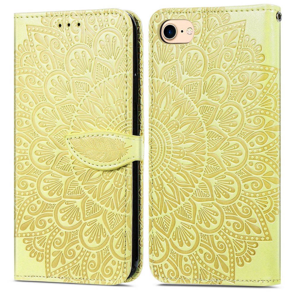 Wallet Design Dream Wings Imprinting Leather Phone Shell Cover with Stand for iPhone 7 4.7 inch/8 4.7 inch/SE (2nd Generation) - Yellow-1