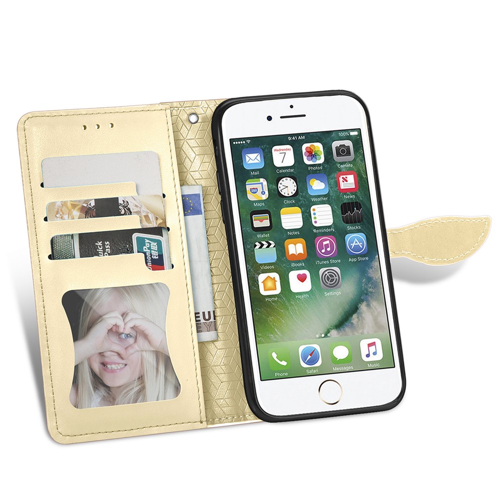 Wallet Design Dream Wings Imprinting Leather Phone Shell Cover with Stand for iPhone 7 4.7 inch/8 4.7 inch/SE (2nd Generation) - Yellow-2