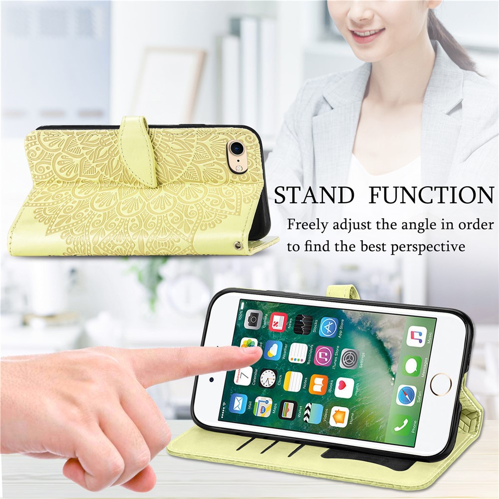 Wallet Design Dream Wings Imprinting Leather Phone Shell Cover with Stand for iPhone 7 4.7 inch/8 4.7 inch/SE (2nd Generation) - Yellow-3