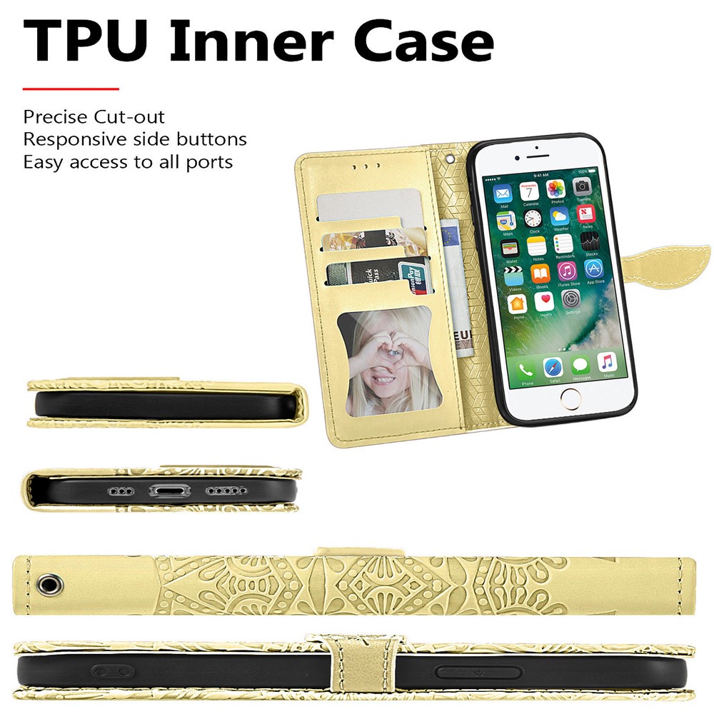 Wallet Design Dream Wings Imprinting Leather Phone Shell Cover with Stand for iPhone 7 4.7 inch/8 4.7 inch/SE (2nd Generation) - Yellow-6