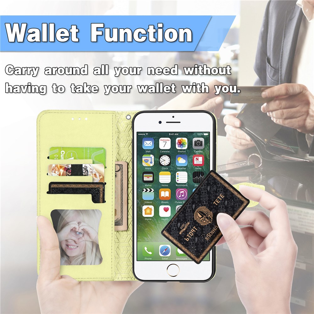 Wallet Design Dream Wings Imprinting Leather Phone Shell Cover with Stand for iPhone 7 4.7 inch/8 4.7 inch/SE (2nd Generation) - Yellow-7