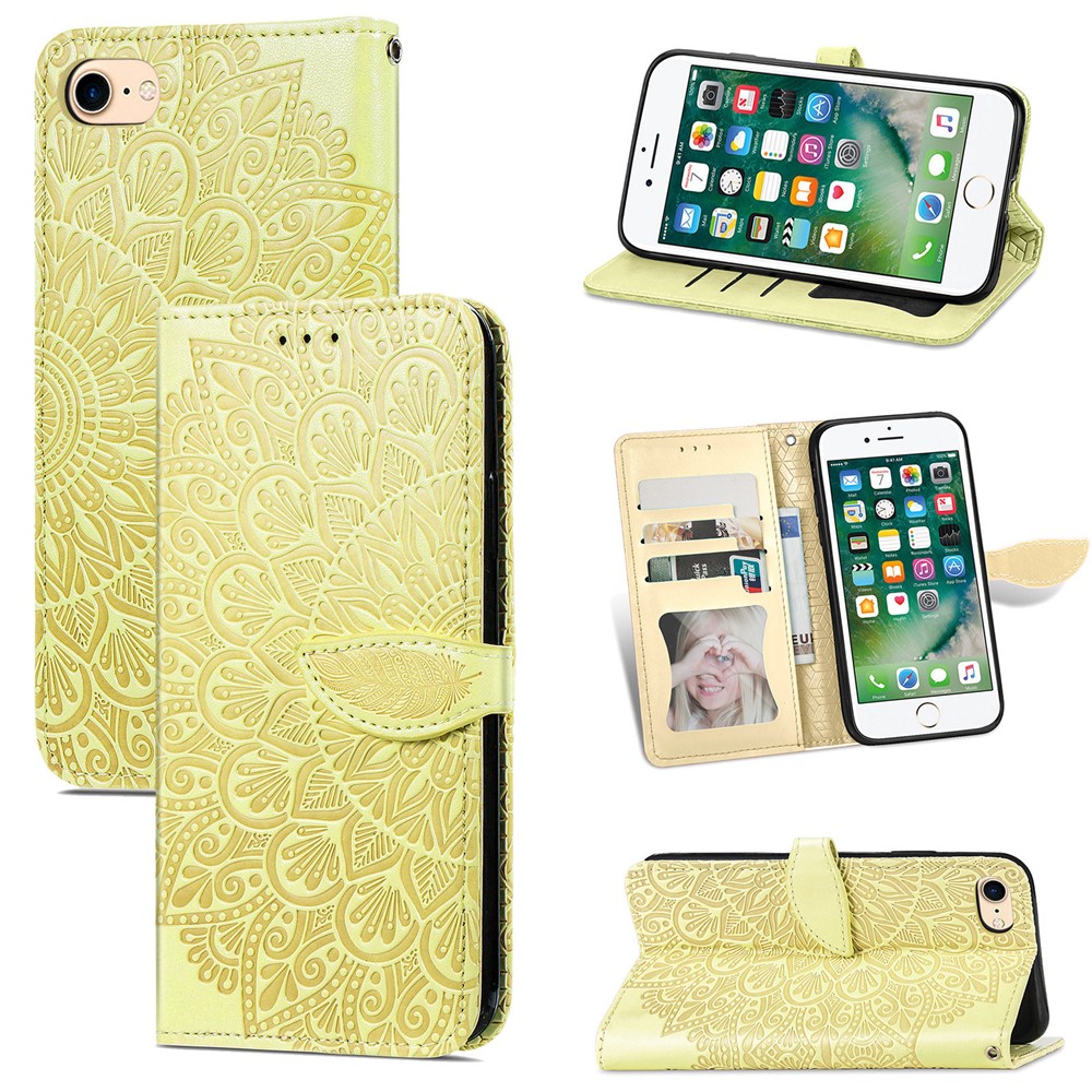 Wallet Design Dream Wings Imprinting Leather Phone Shell Cover with Stand for iPhone 7 4.7 inch/8 4.7 inch/SE (2nd Generation) - Yellow-9