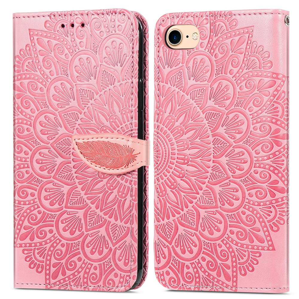 Wallet Design Dream Wings Imprinting Leather Phone Shell Cover with Stand for iPhone 7 4.7 inch/8 4.7 inch/SE (2nd Generation) - Pink-1