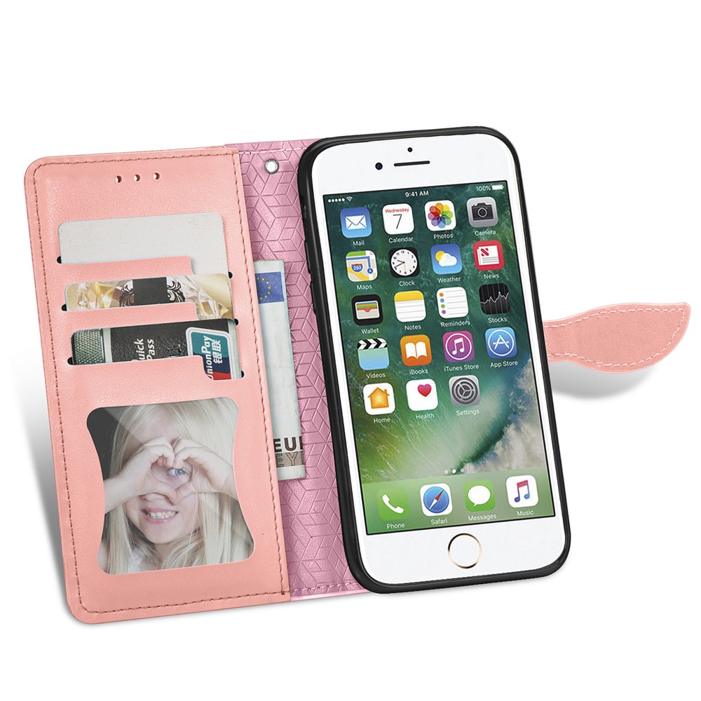 Wallet Design Dream Wings Imprinting Leather Phone Shell Cover with Stand for iPhone 7 4.7 inch/8 4.7 inch/SE (2nd Generation) - Pink-2