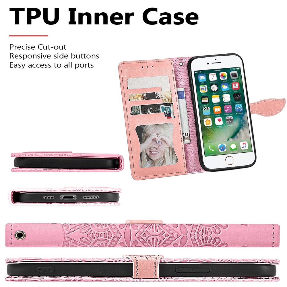 Wallet Design Dream Wings Imprinting Leather Phone Shell Cover with Stand for iPhone 7 4.7 inch/8 4.7 inch/SE (2nd Generation) - Pink-6