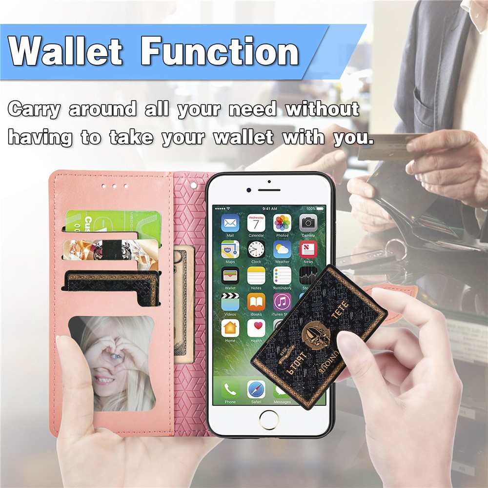 Wallet Design Dream Wings Imprinting Leather Phone Shell Cover with Stand for iPhone 7 4.7 inch/8 4.7 inch/SE (2nd Generation) - Pink-7