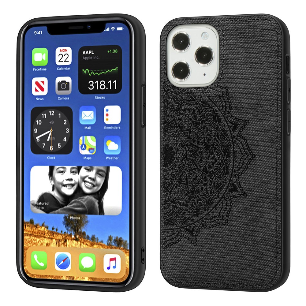 Etui De Couverture Pc + TPU Revêtement En Cuir De Fleur De Mandala Pour IPhone 12 Pro Max - Noir-2