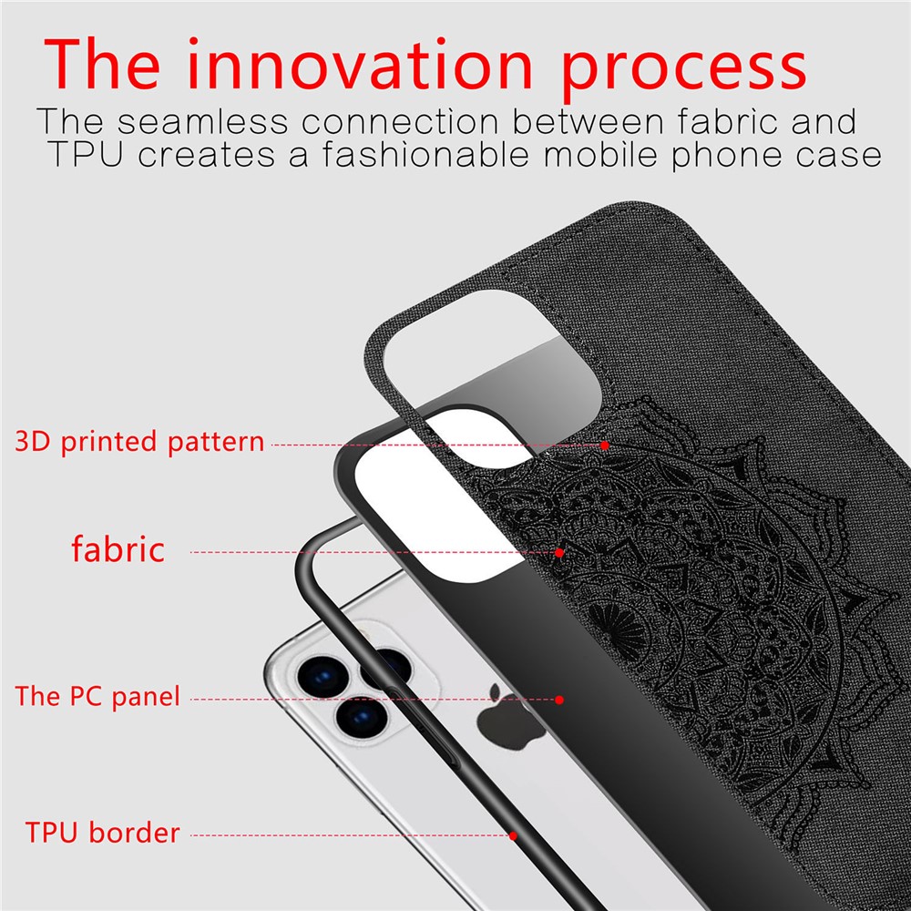 Etui De Couverture Pc + TPU Revêtement En Cuir De Fleur De Mandala Pour IPhone 12 Pro Max - Noir-5