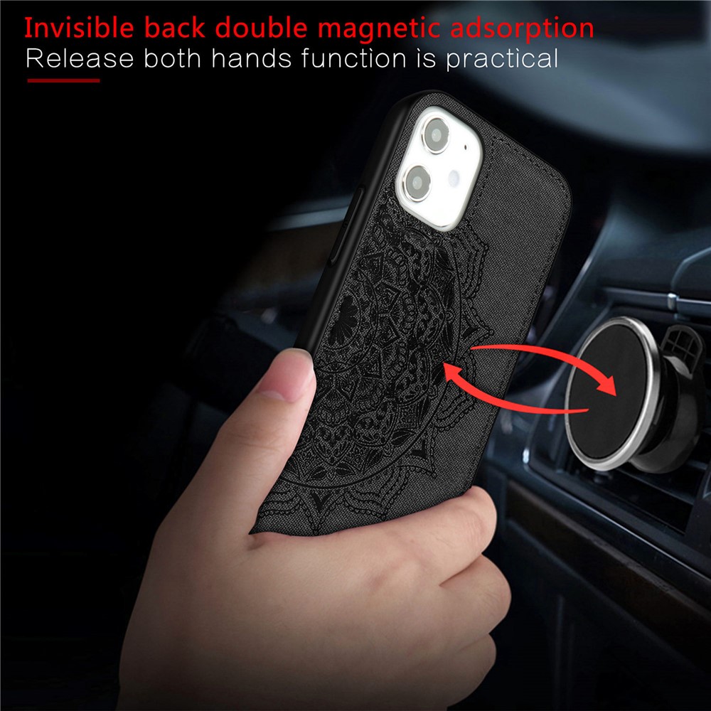 Boîte De Téléphones PC + TPU Revêtus En Cuir De Fleur Mandala Mandala Pour IPhone 12 Mini - Noir-4