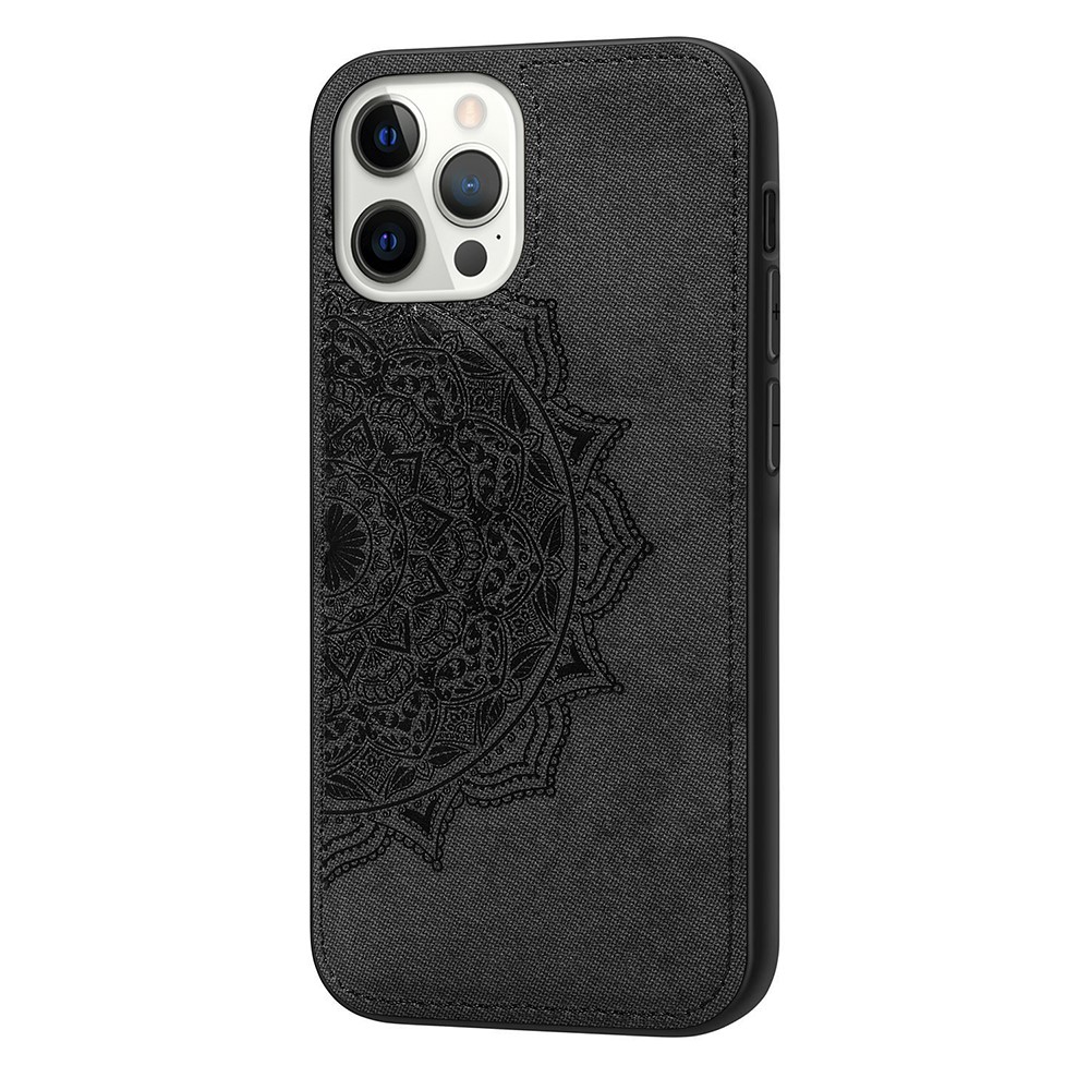 Imprint Mandala Flower Leather Coated PC + TPU Phone Case for iPhone 12 Pro / iPhone 12 - Black-1