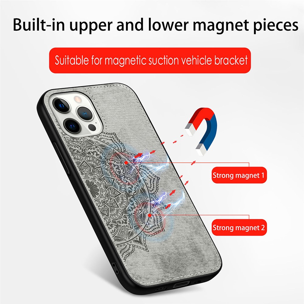 Imprint Mandala Flower Leather Coated PC + TPU Phone Case for iPhone 12 Pro / iPhone 12 - Black-10