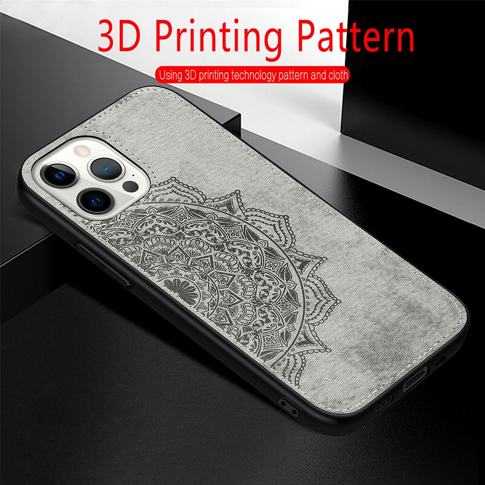 Imprint Mandala Flower Leather Coated PC + TPU Phone Case for iPhone 12 Pro / iPhone 12 - Black-11