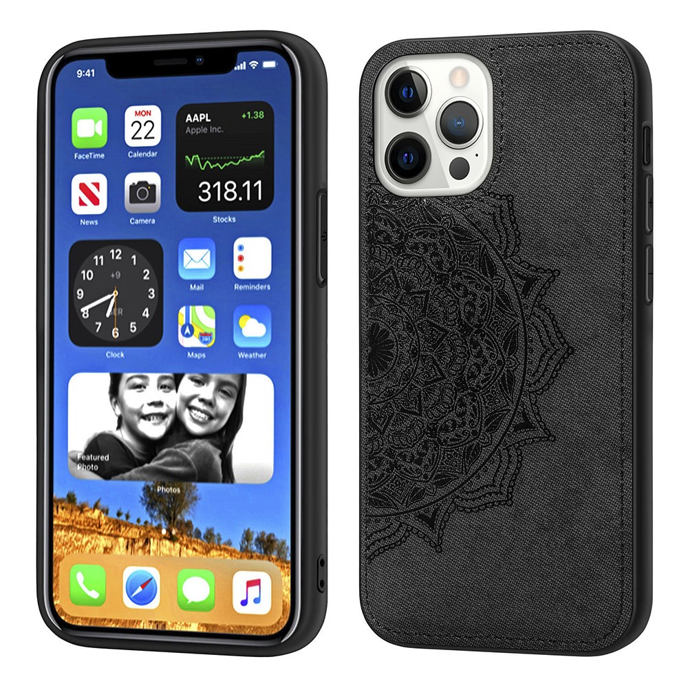 Imprint Mandala Flower Leather Coated PC + TPU Phone Case for iPhone 12 Pro / iPhone 12 - Black-2