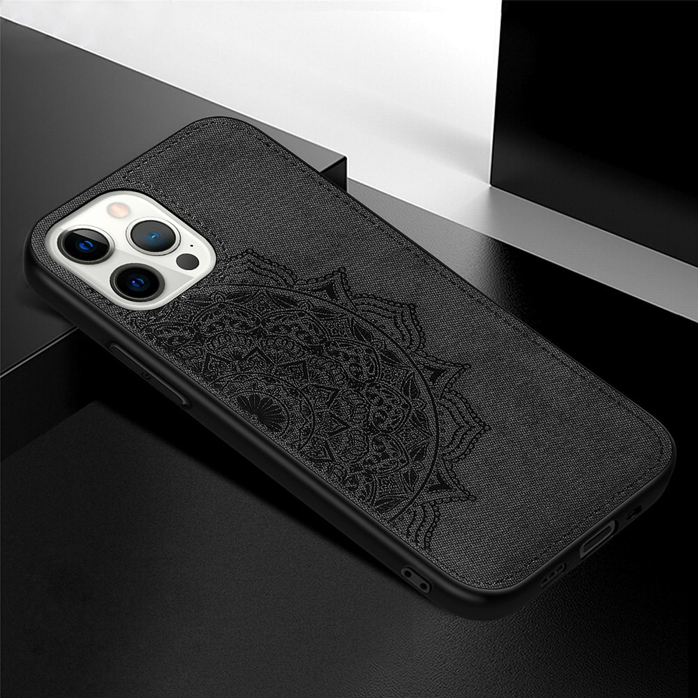 Imprint Mandala Flower Leather Coated PC + TPU Phone Case for iPhone 12 Pro / iPhone 12 - Black-3