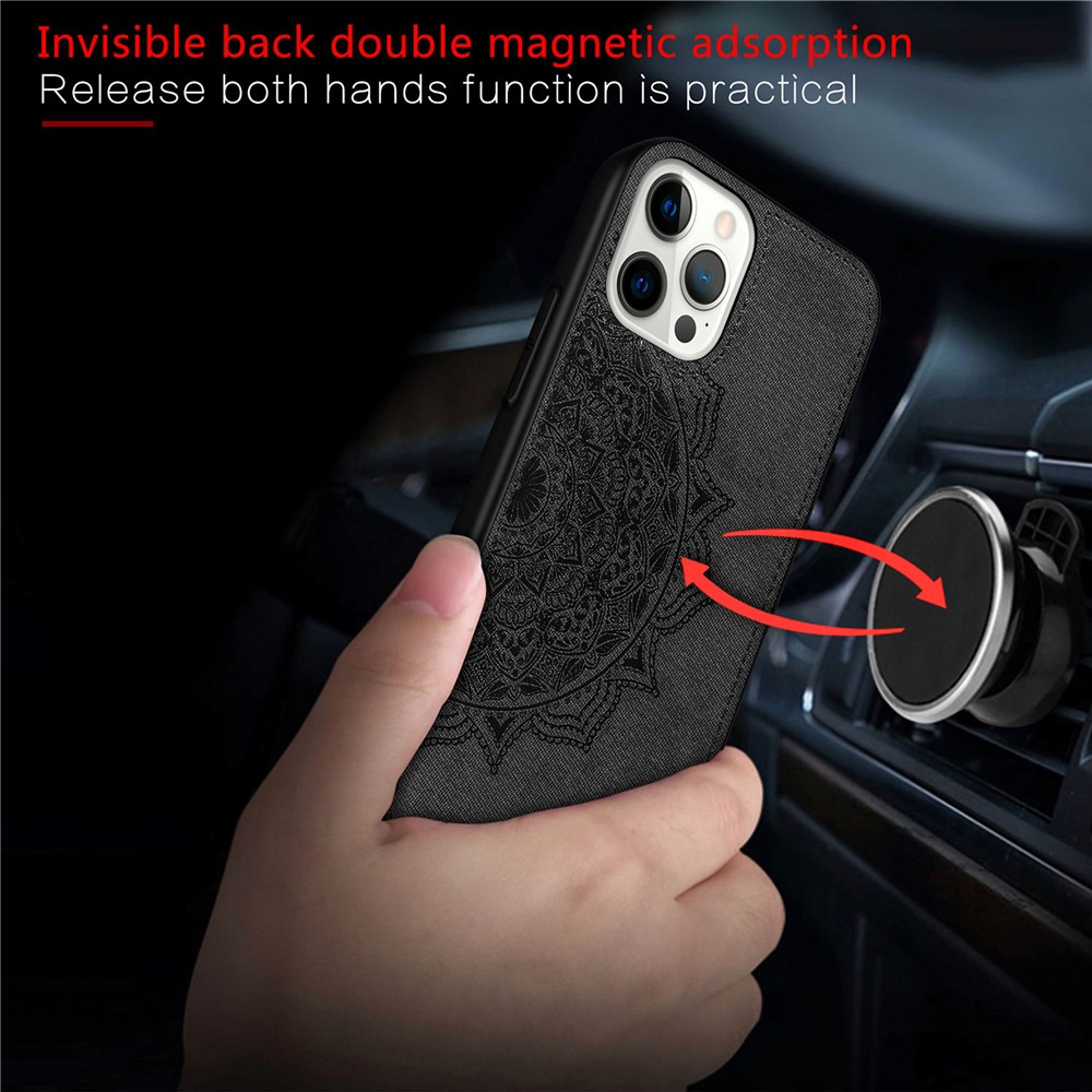 Imprint Mandala Flower Leather Coated PC + TPU Phone Case for iPhone 12 Pro / iPhone 12 - Black-4