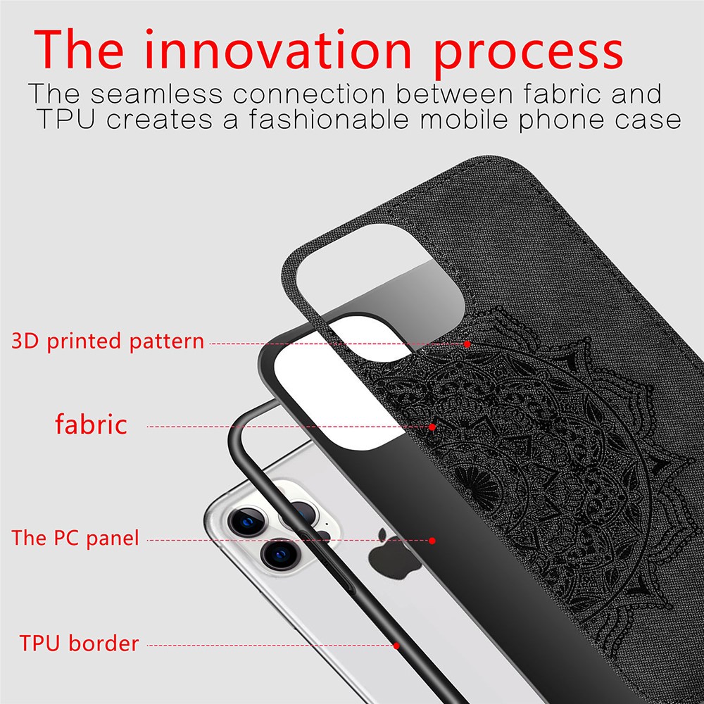 Imprint Mandala Flower Leather Coated PC + TPU Phone Case for iPhone 12 Pro / iPhone 12 - Black-5