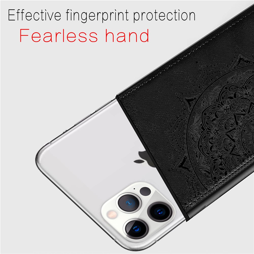 Imprint Mandala Flower Leather Coated PC + TPU Phone Case for iPhone 12 Pro / iPhone 12 - Black-6