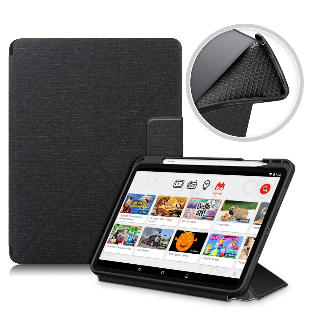 Origami Stand Strong Magnet Absorption Leather Smart Cover with Pen Slot for iPad Air (2020) - Black-1