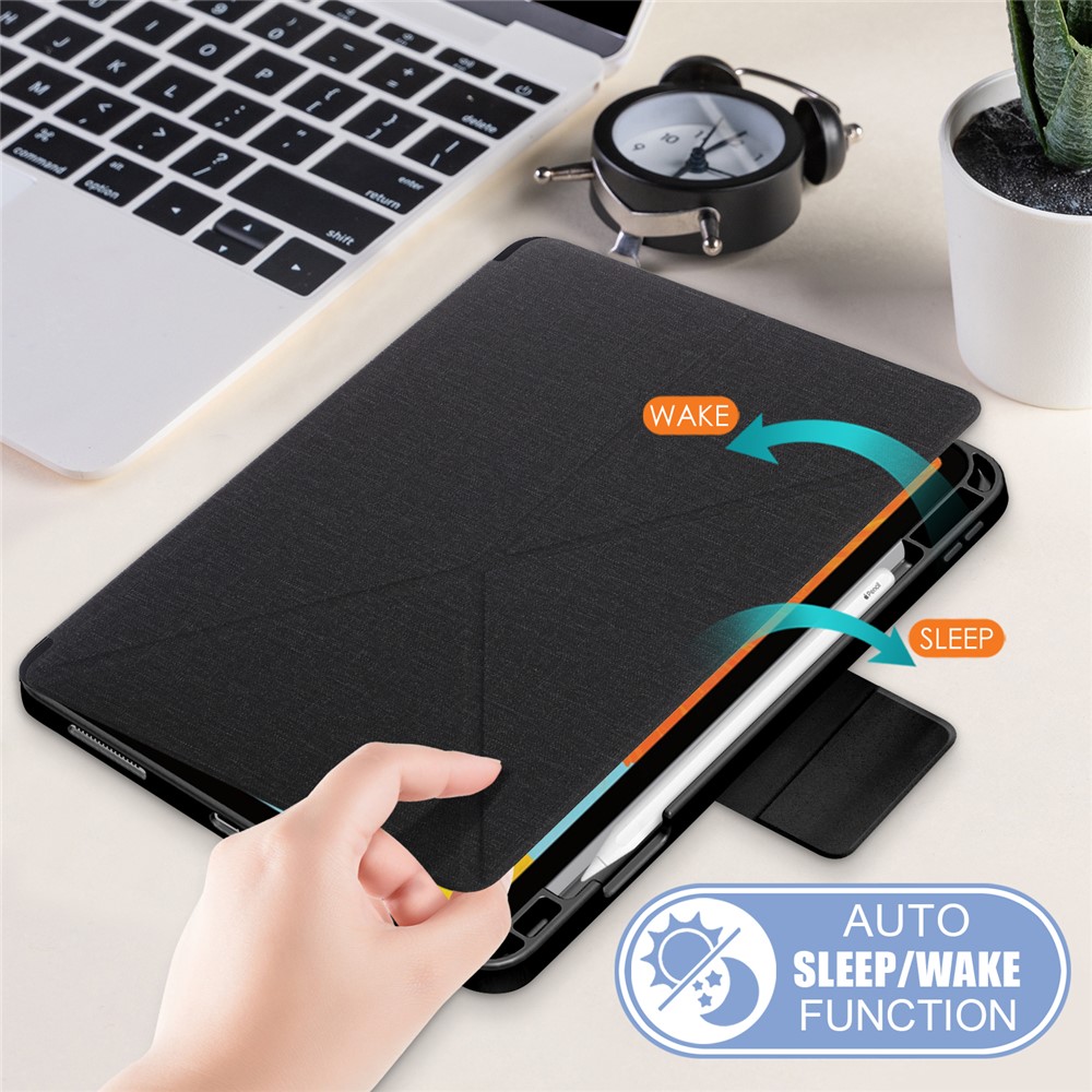Origami Stand Strong Magnet Absorption Leather Smart Cover with Pen Slot for iPad Air (2020) - Black-5