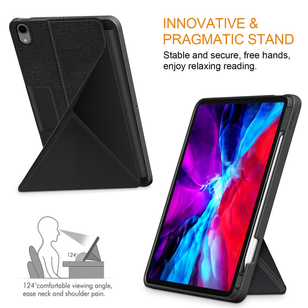Origami Stand Strong Magnet Absorption Leather Smart Cover with Pen Slot for iPad Air (2020) - Black-6